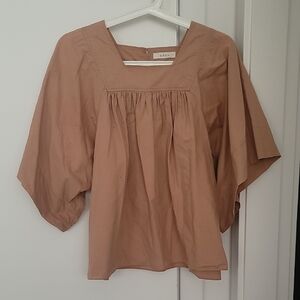 Doen Dusty Rose-Tan Square Yoke Puff Sleeve Blouse